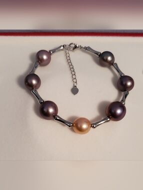 Natural Freshwater Purple and Gold 10-12mm Edison Pearl Bracelet